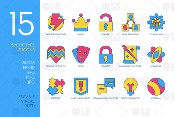 Personality Psycho Type Icons Set: Visual Storytelling